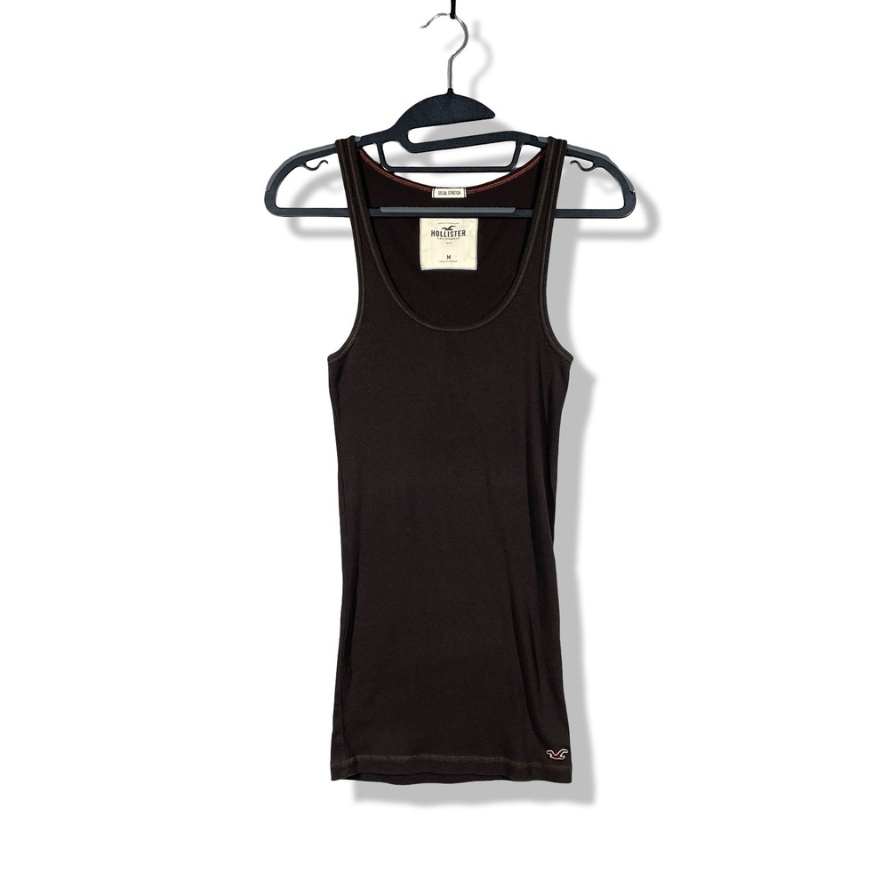 Hollister Ribbed Tank Top Womens Size M Dark Brown Y2K Grunge Minimalist Basic